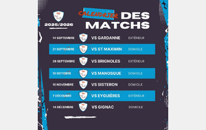 Calendrier Séniors 2025/2026 - Régional 3 - Phase aller