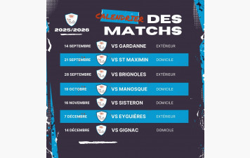 Calendrier Séniors 2025/2026 - Régional 3 - Phase aller